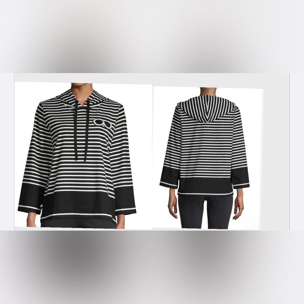 Karl Lagerfeld Paris Striped Cotton blend Hoodie Size M streetwear stylish